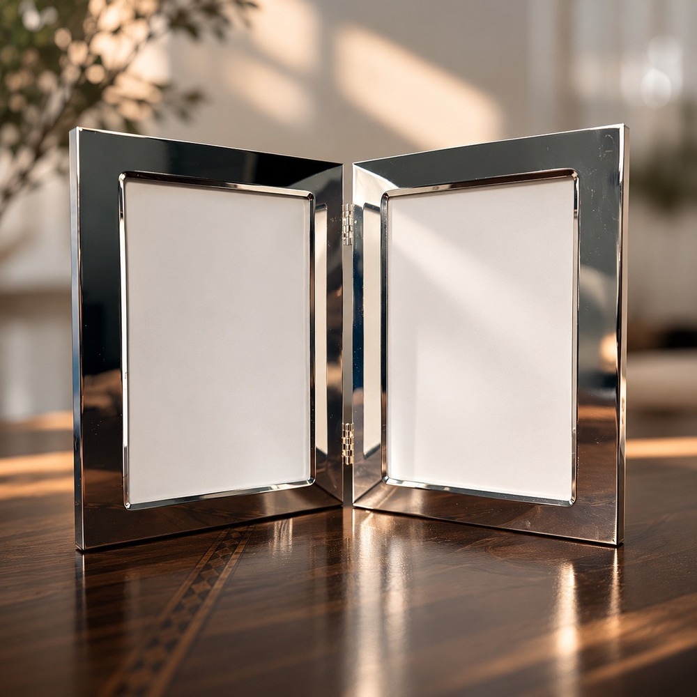 Restoration Hardware Silver Double Hinged Picture Frame Size 4x6 Modern Decor